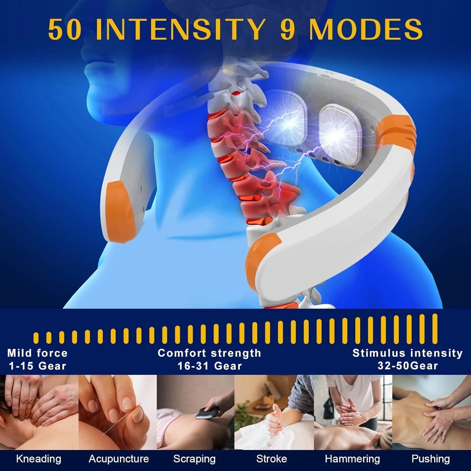 Cordless Neck Massager,Heated NeckMassage with 9 Modes 50 Levels,Portable Deep