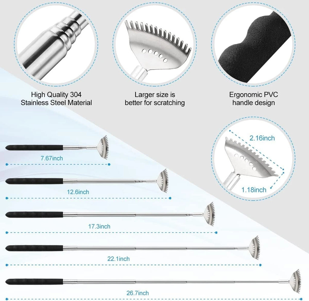 3 Pack Different Back Scratcher, Metal Telescoping with Rubber Handles