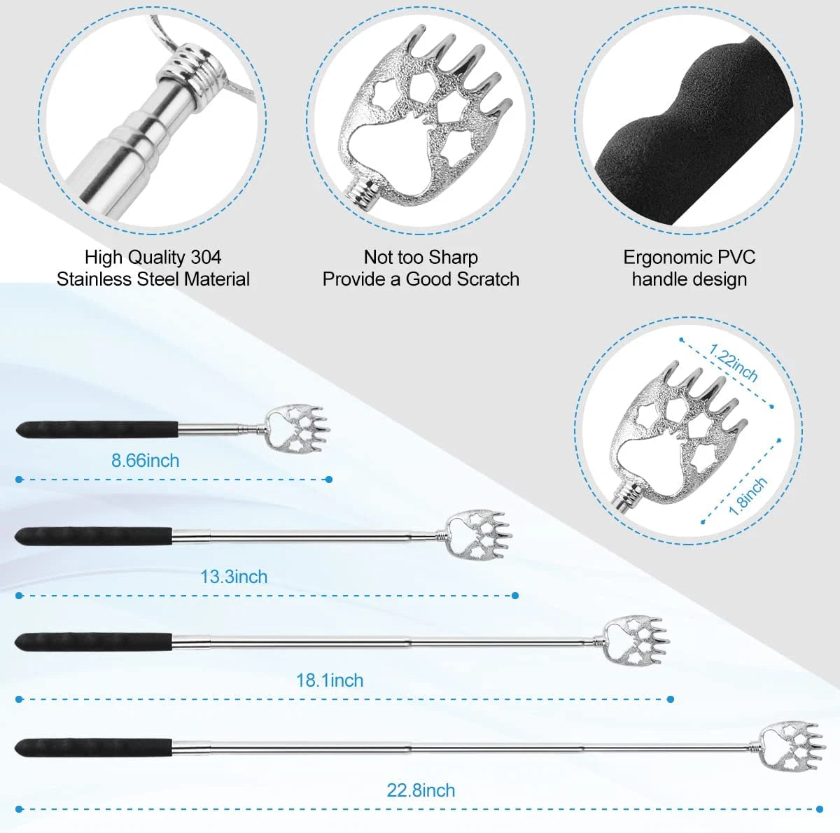 3 Pack Different Back Scratcher Metal Portable Telescoping with Rubber Handles,