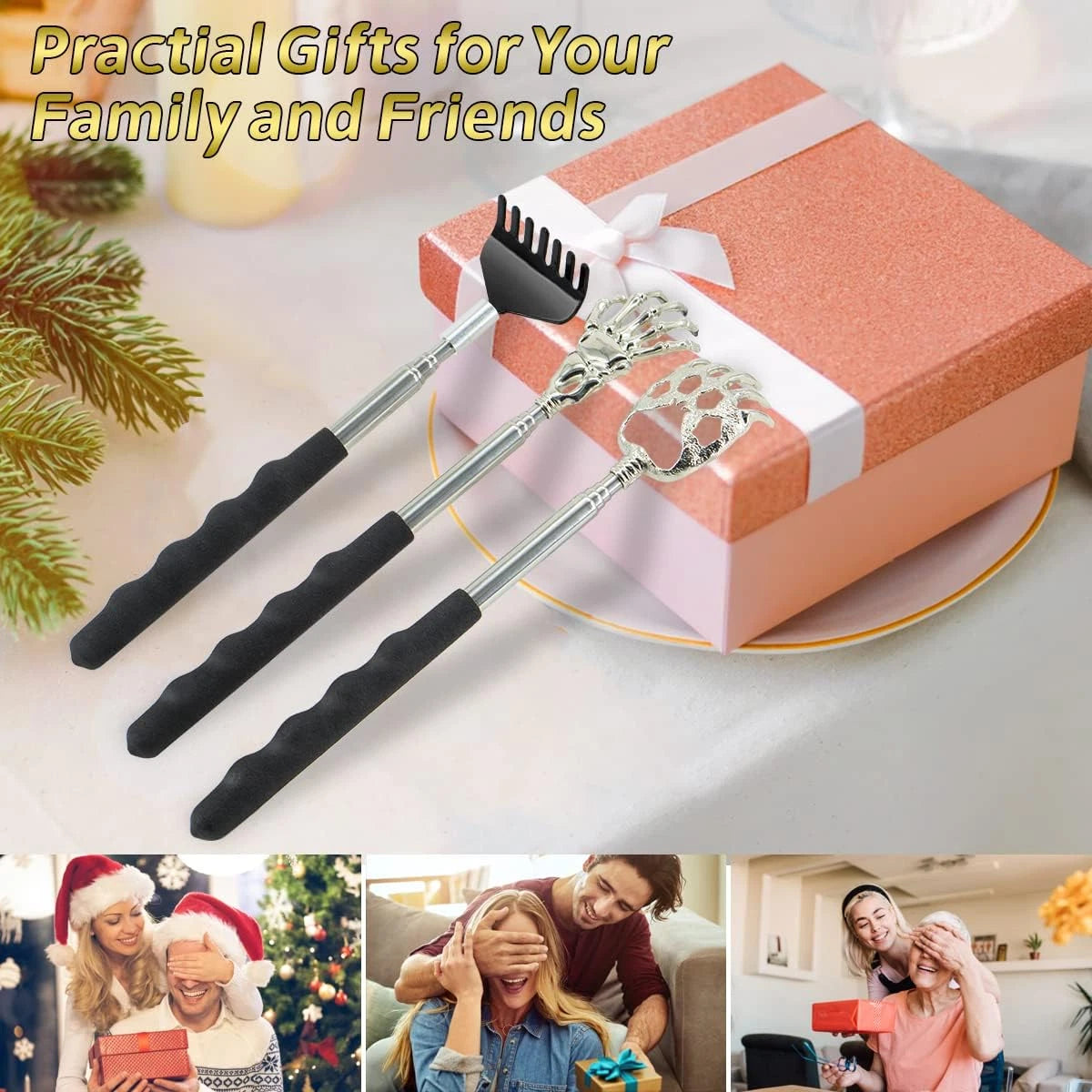 Back Scratcher 3 Pack Different Design Stainless Telescopic Back Scratchers with