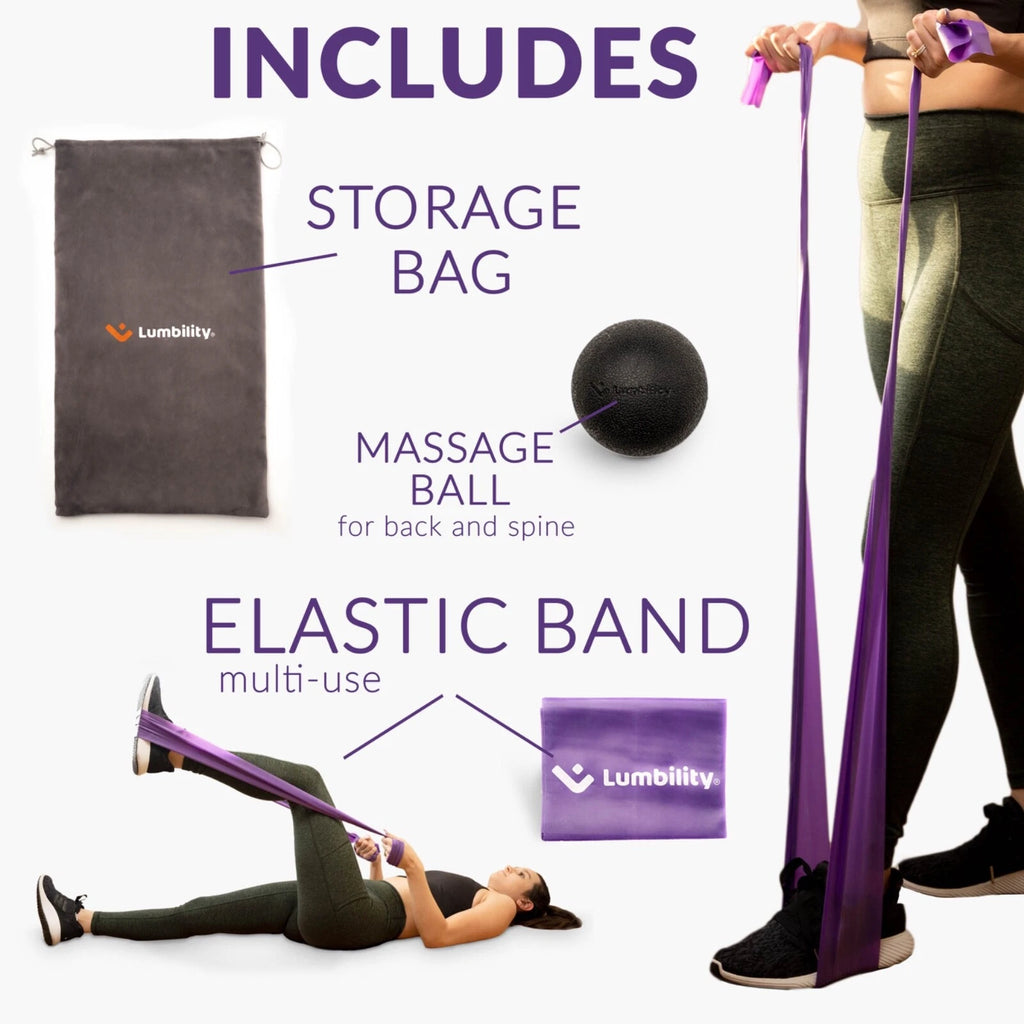 Back Stretcher Kit Cushion Pad, Massage Ball Resistance Band and Drawstring Bag