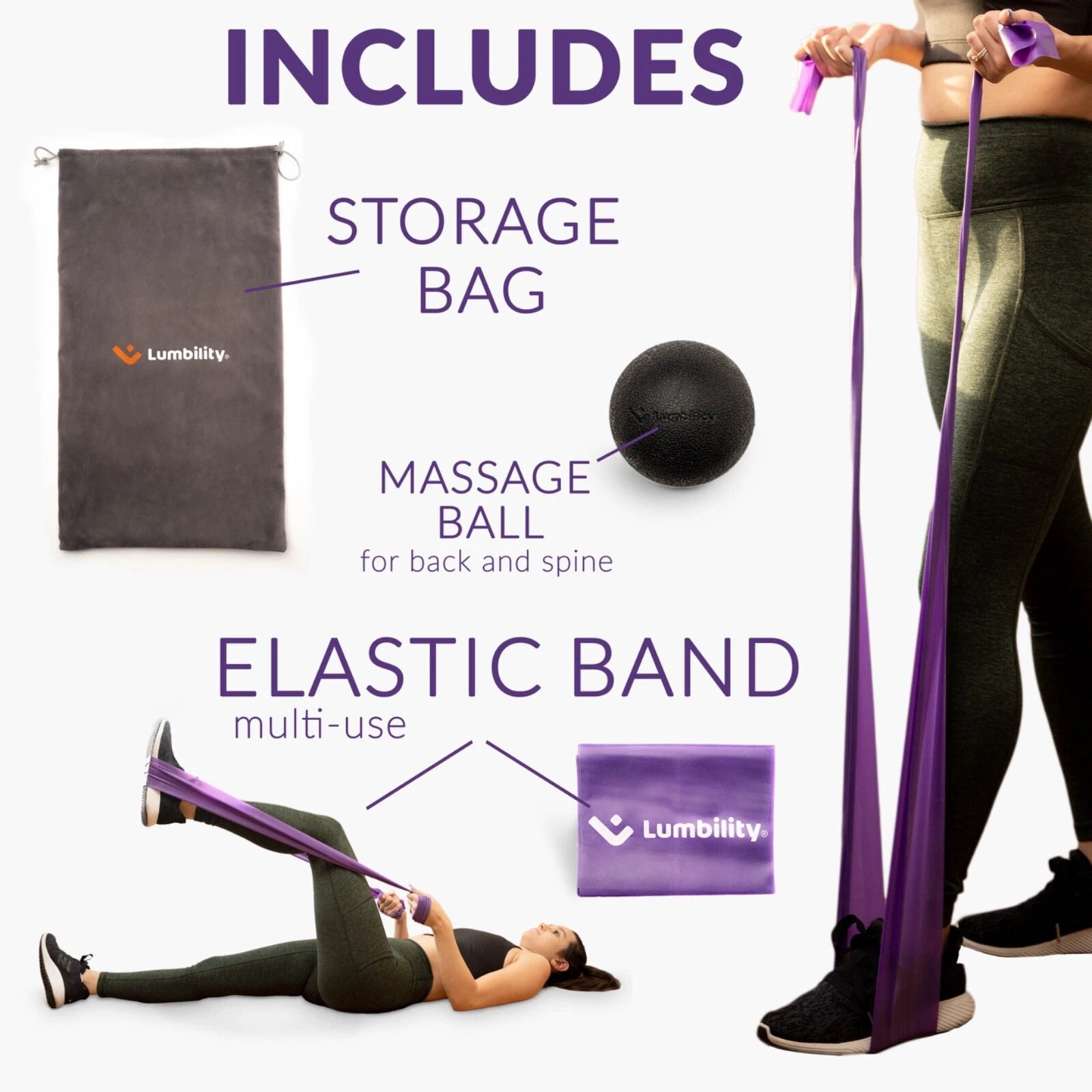 Back Stretcher Kit Cushion Pad, Massage Ball Resistance Band and Drawstring Bag