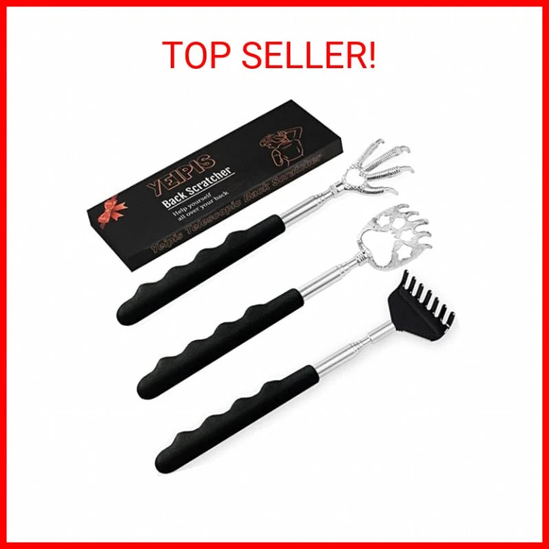 3 Pack Back Scratcher Metal Portable Telescoping Back scratchers with Rubber Han
