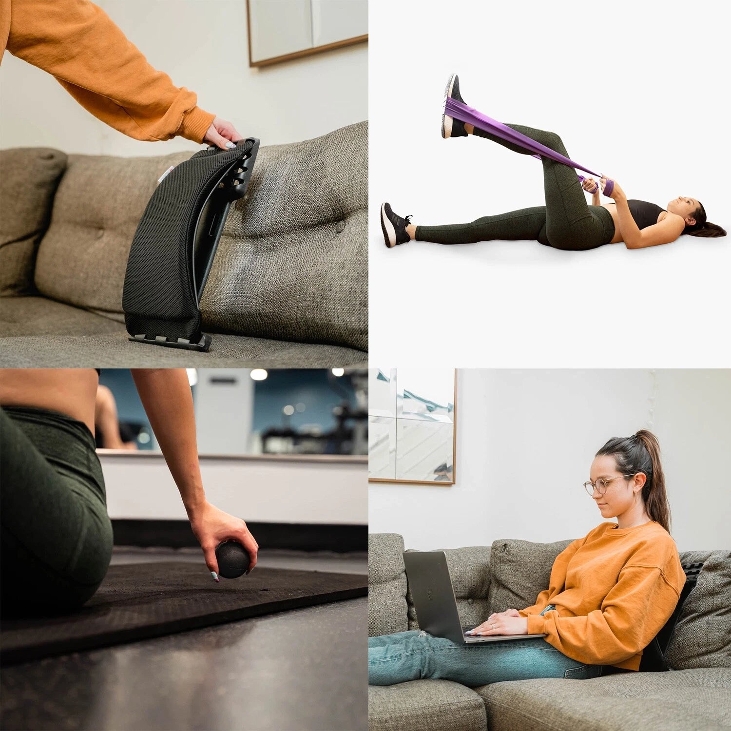 Back Stretcher Kit Cushion Pad, Massage Ball Resistance Band and Drawstring Bag