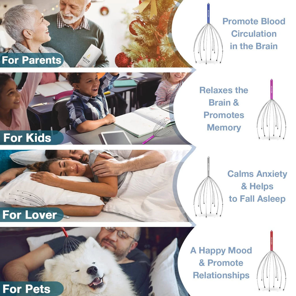 4Pk Handheld Scalp Massager Head Scratcher for Deep Relaxation Hair Stimulation