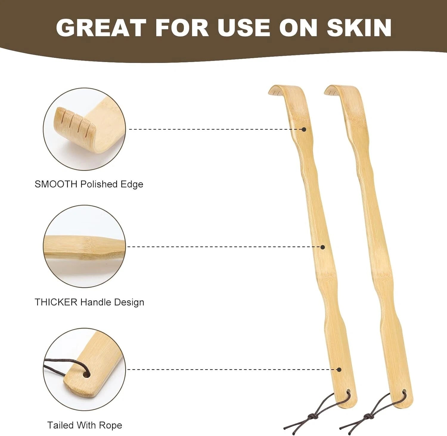 2 Pack Wooden Bamboo Back Scratcher, 17 Inch Long Handle Back Scratchers
