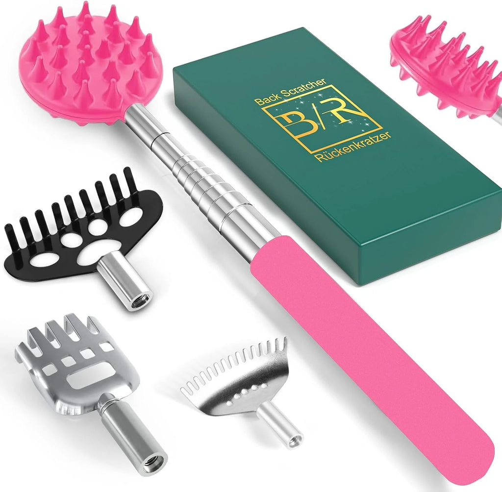 Back Scratcher with 4 Pcs Detachable Heads, Portable Extendable Backscratcher...