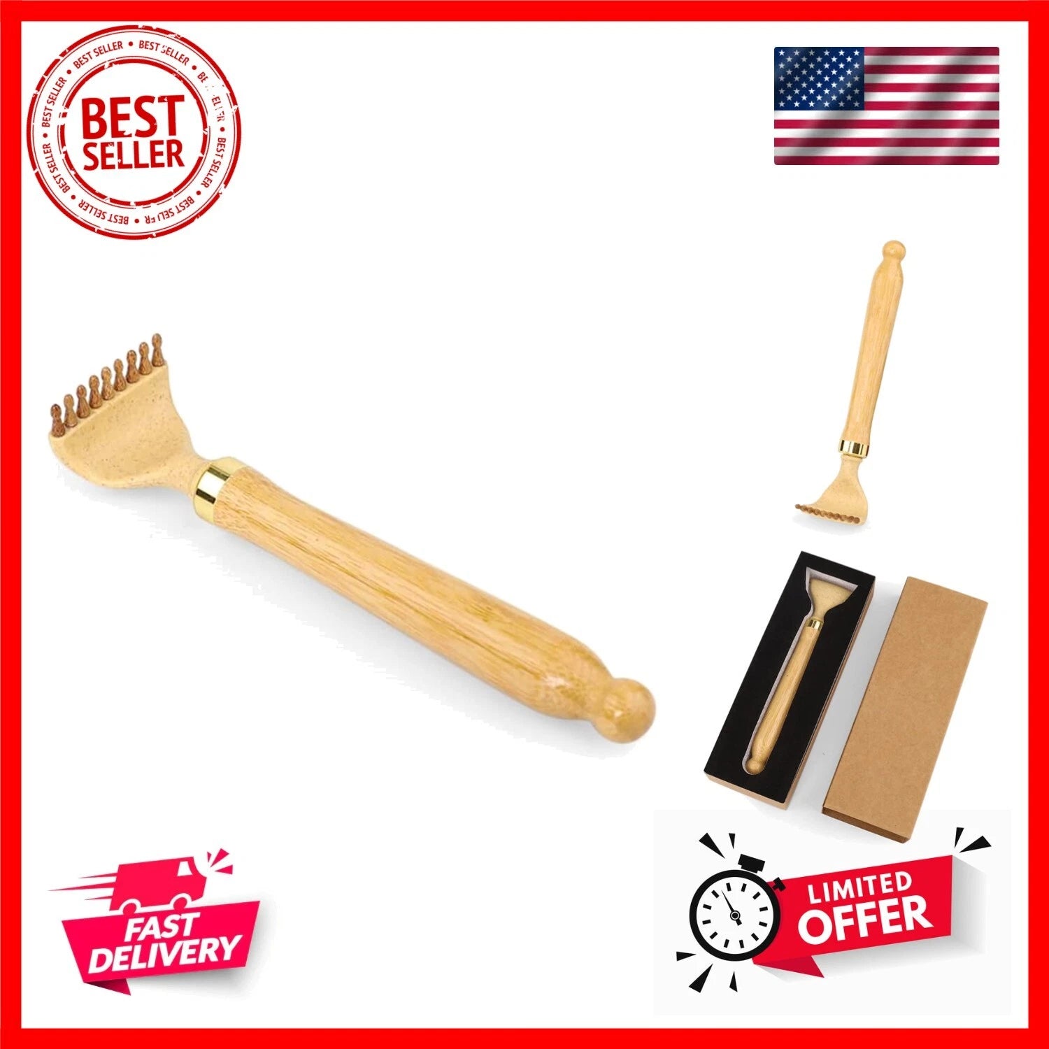 Bamboo Back Scratcher for Easy to Reach Itch Point Self-Therapeutic Telescopi...