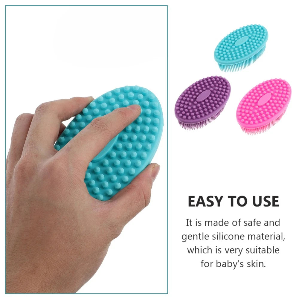 3pcs Baby Shampoo Brush Head Hair Scratcher Massager Silicone Bath Scrubber