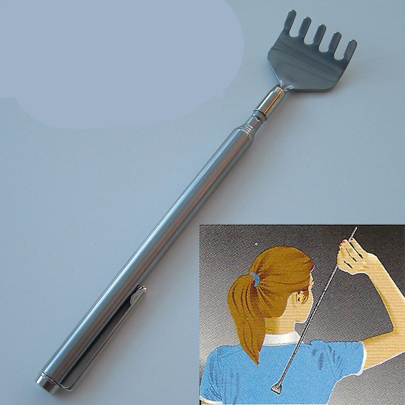 Plain Telescoping / Telescopic Metal Back Scratcher with Pen Clip (MrSales)