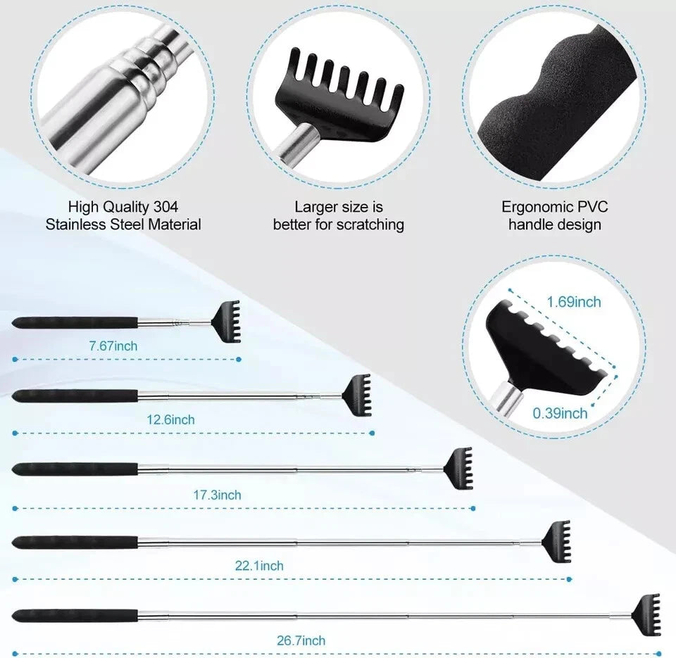 3 Pack Back Scratcher Metal Portable Telescoping scratchers with Rubber...