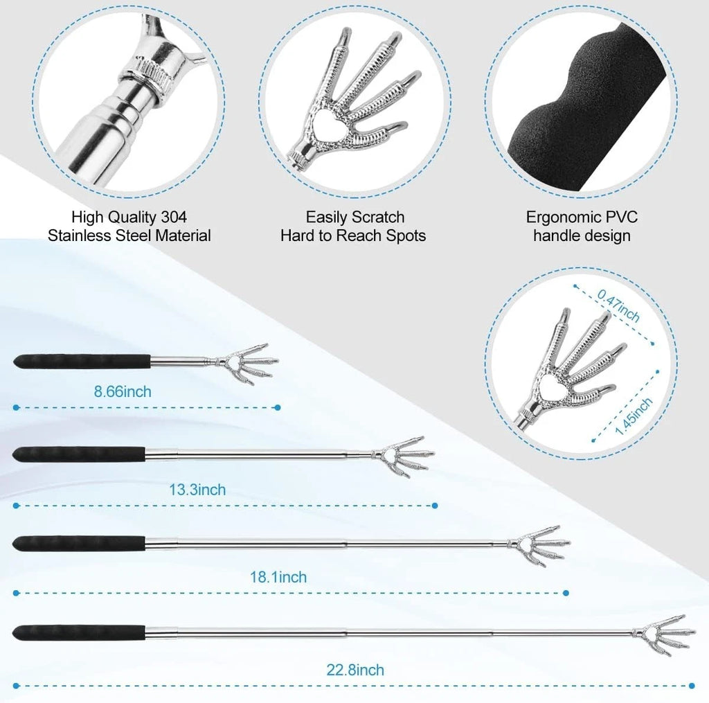 3-Pack Extendable Metal Back Scratcher Set with Rubber Handles