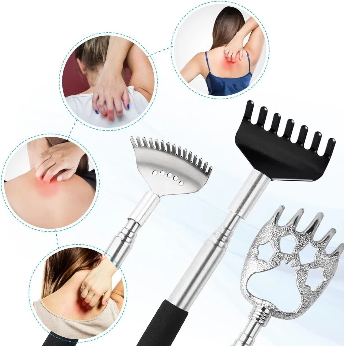 3 Pack Different Back Scratcher, Metal Telescoping with Rubber Handles