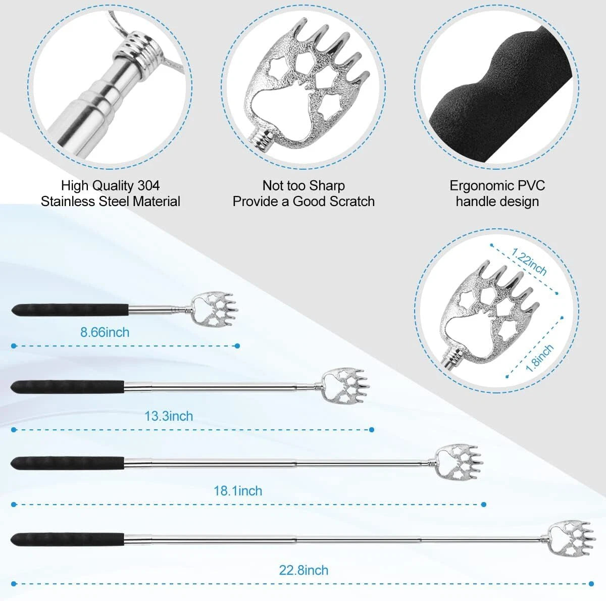 3 Pack Back Scratcher Metal Portable Telescoping Back Scratchers with Rubber Han