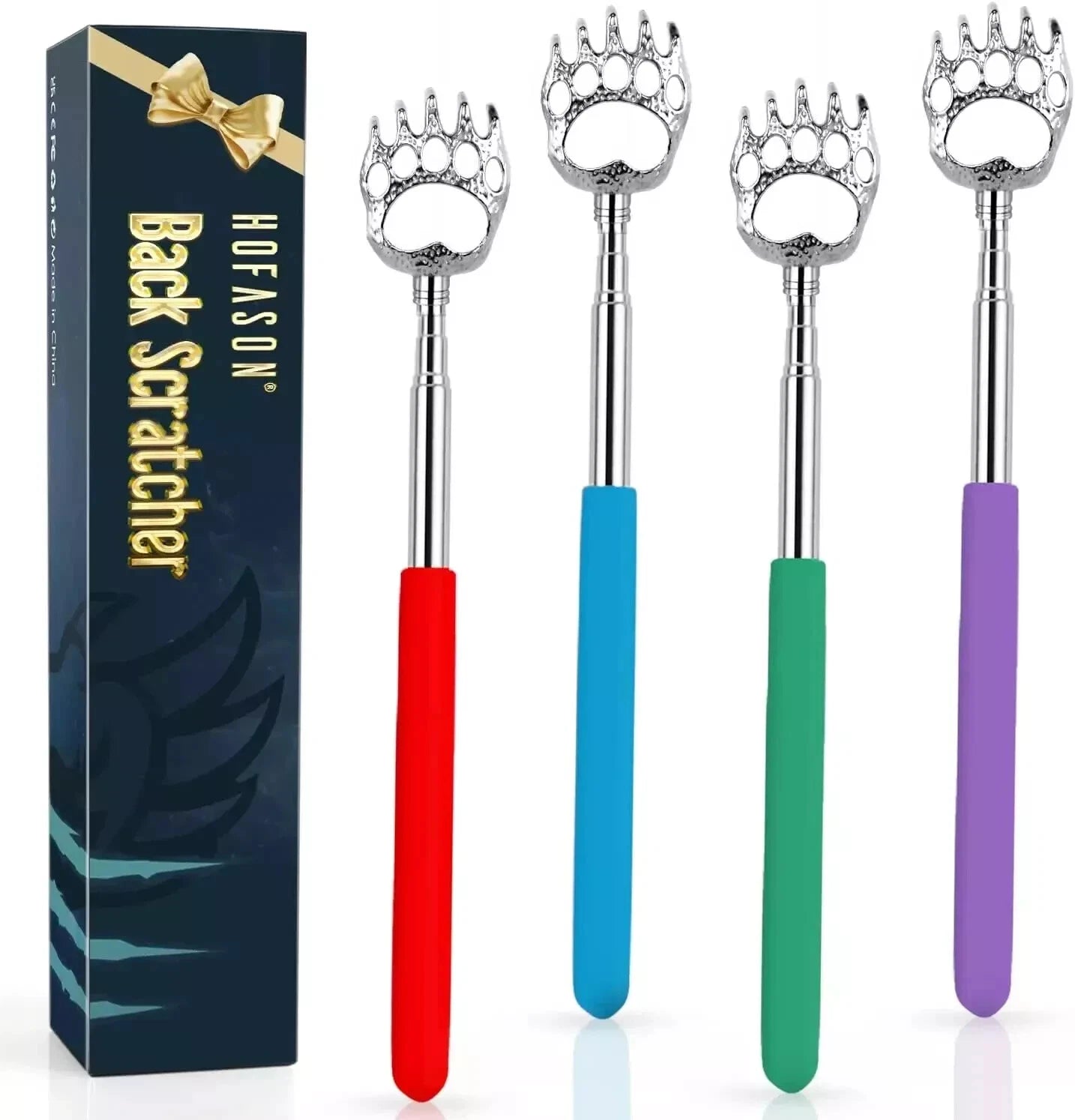 4 Pack Back Scratcher for Men Women, Bear Claw Telescopic Scratcher Back Massage