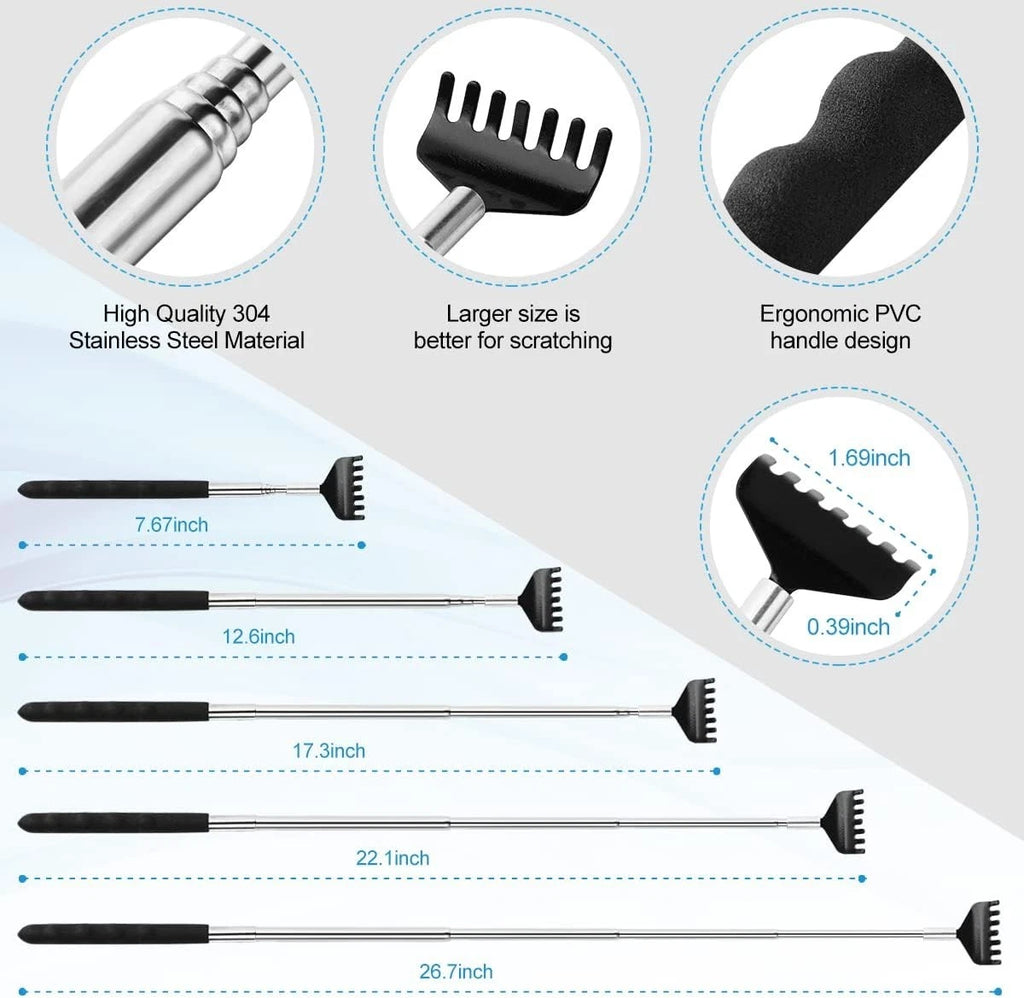 3-Pack Extendable Metal Back Scratcher Set with Rubber Handles