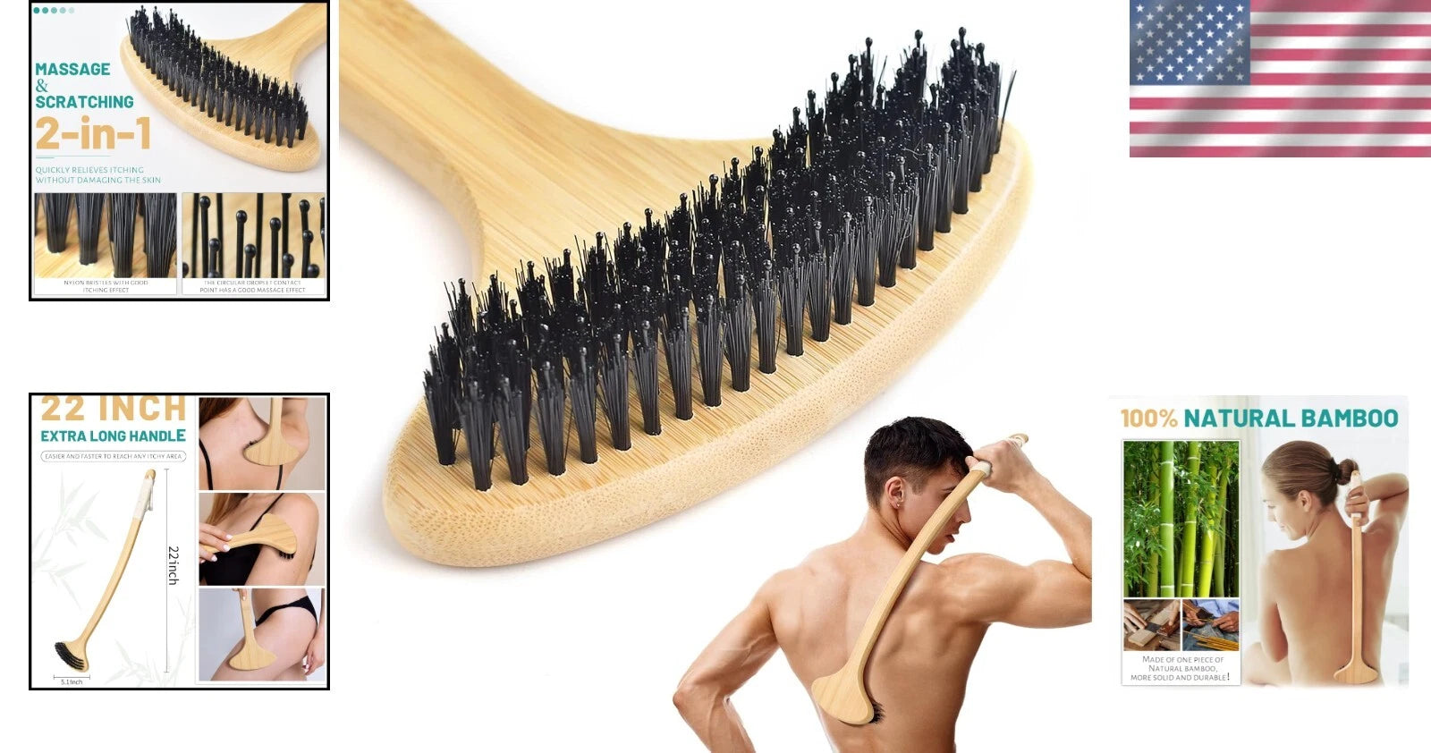 Curved 22” Bamboo Back Scratcher with Comfortable Grip for Full Body Relief