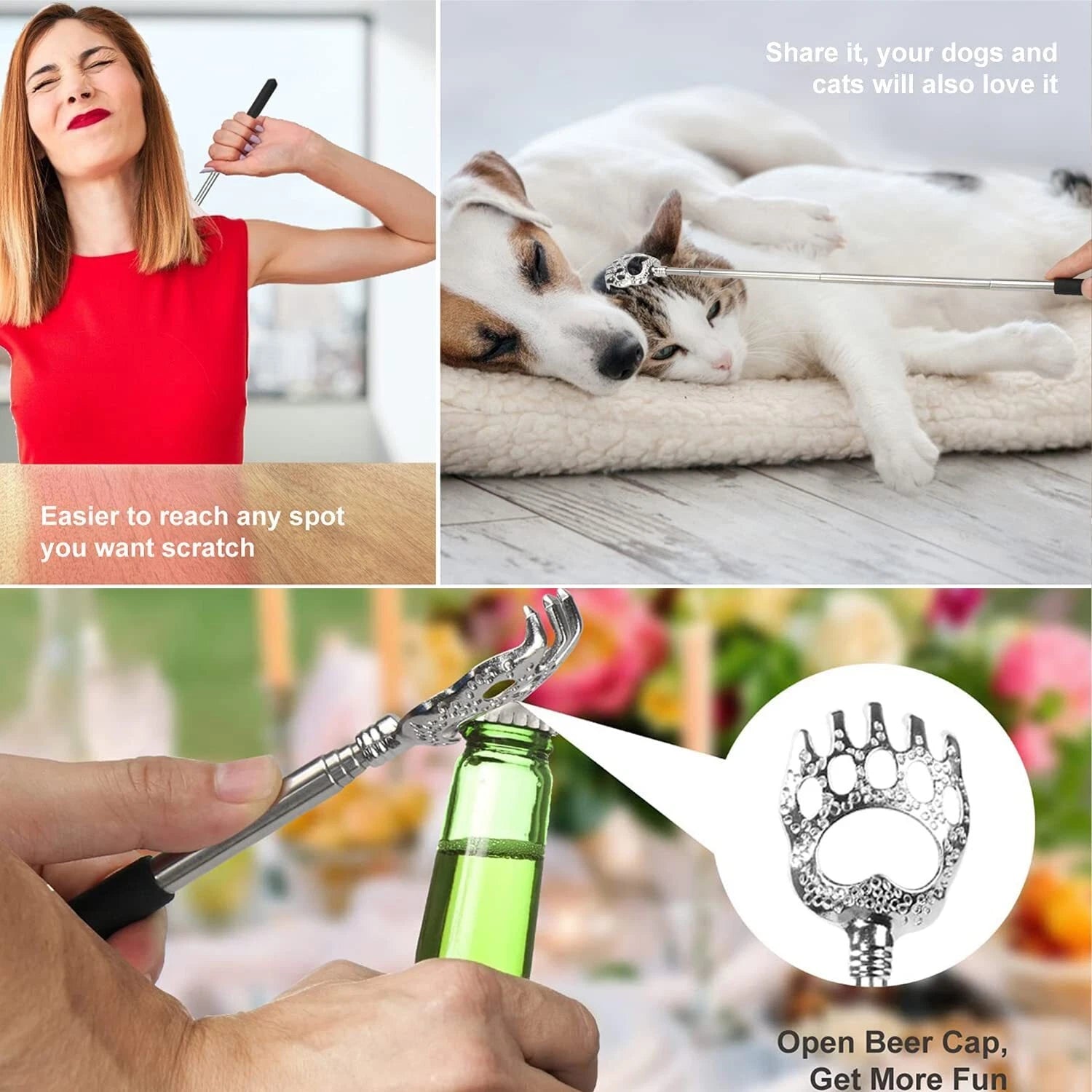 2 Pack Retractable Back Scratchers Bear Claw Extendable Itch Relief Massage Tool