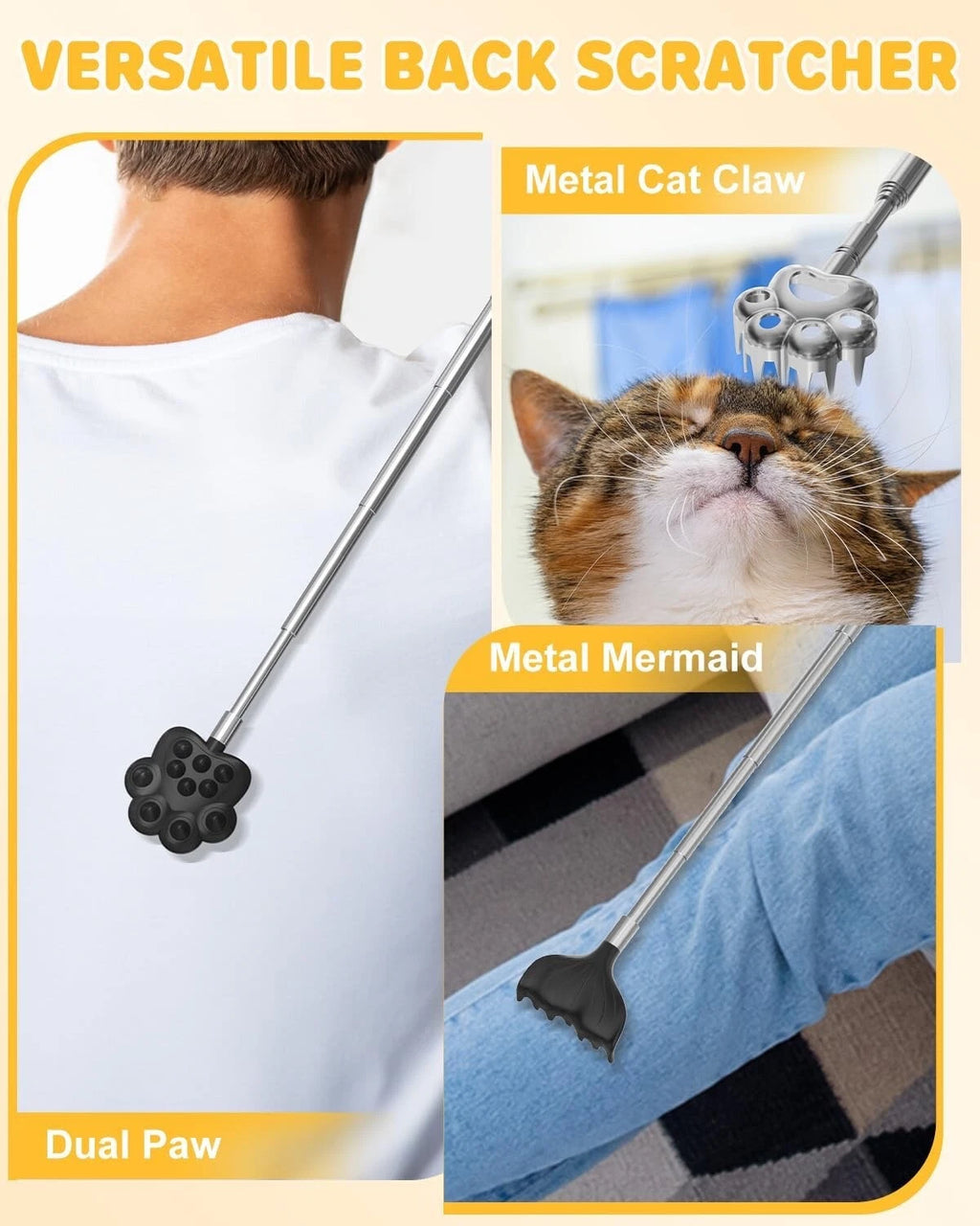 Back Scratcher: Extendable 3in1  Cool Gadget Unique Claw Head