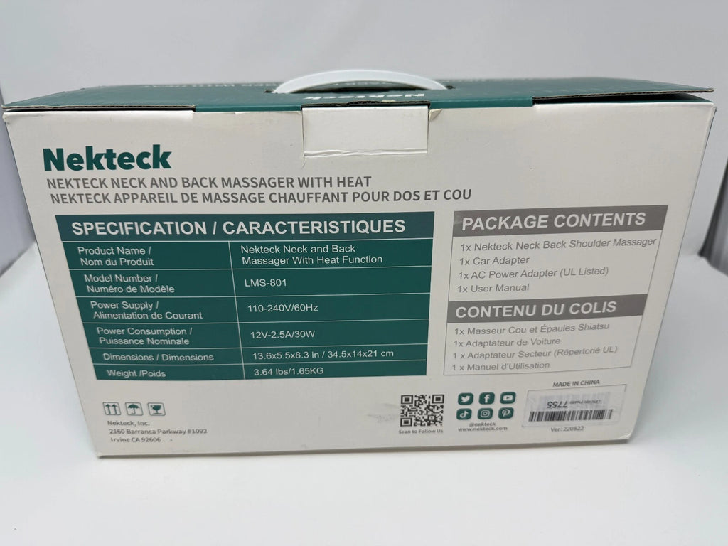 Nekteck Shiatsu Neck and Back Massager with Soothing Heat, Electric Deep