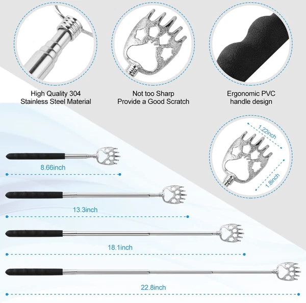 3 Pack Back Scratcher Metal Portable Telescoping Back Scratchers with Rubber