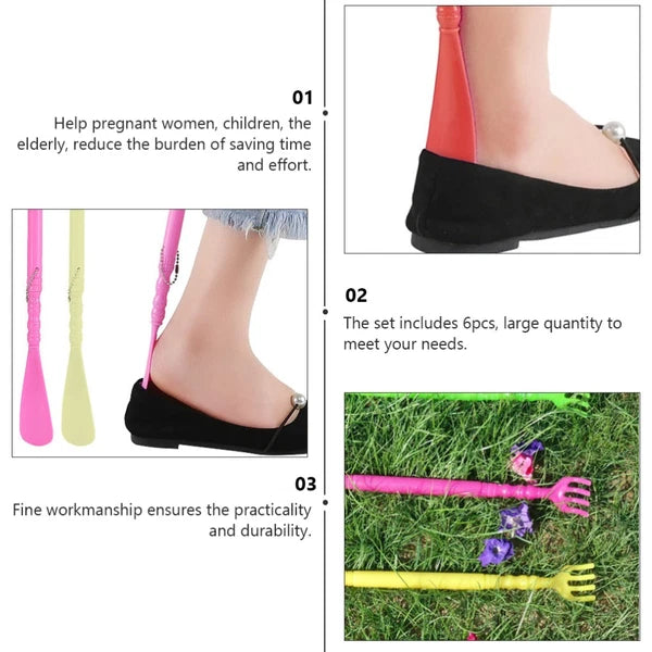 6 Pcs Massage Shoes Wearing Helper Seniors Shoehorn Miss Man Scratcher