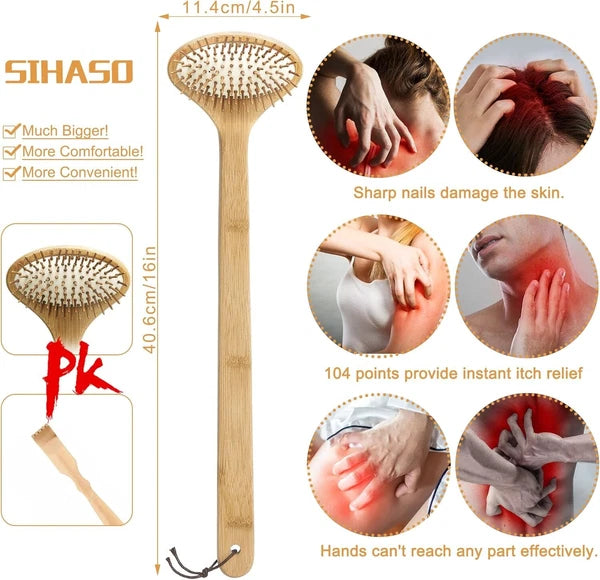 Bamboo Oversize Curved Back Scratcher - Large 104 Wooden Points NEW