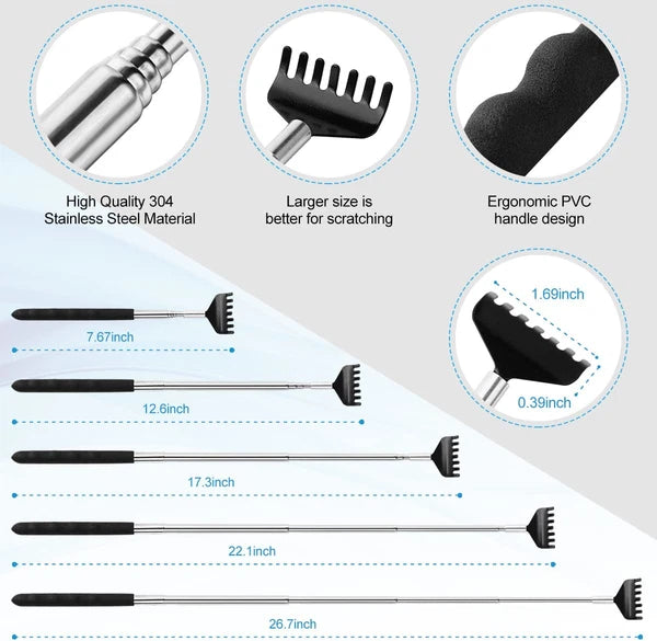 3 Pack Back Scratcher Metal Portable Telescoping Back Scratchers with Rubber