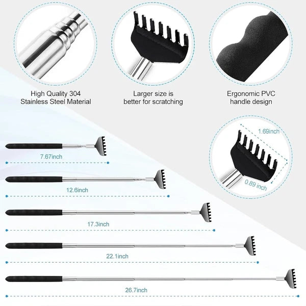 3-Pack Extendable Metal Back Scratcher Set with Rubber Handles