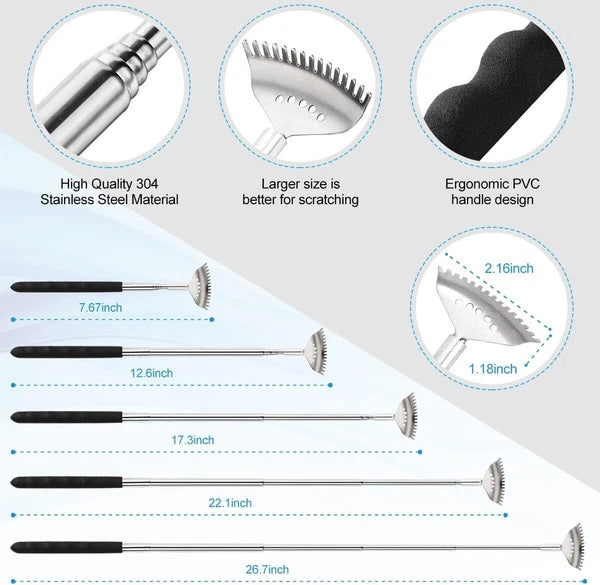 3 Pack Back Scratcher Metal Portable Telescoping Back Scratchers with Rubber Han