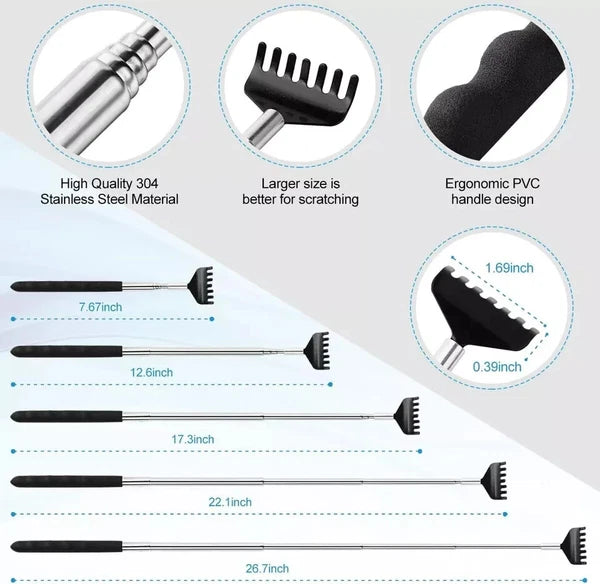 3 Pack Back Scratcher Metal Portable Telescoping scratchers with Rubber...