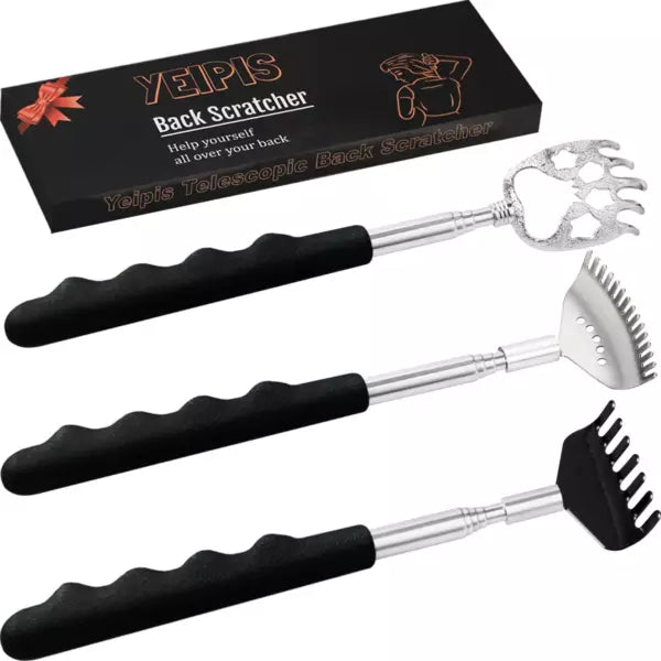 3 Pack Back Scratcher Metal Portable Telescoping Back Scratchers with Rubber Han